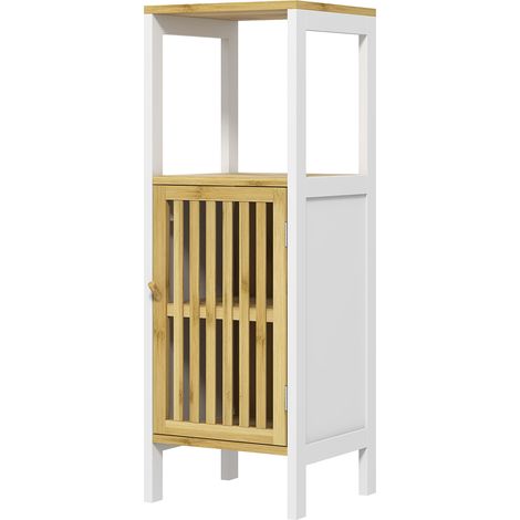 Bamboo-Blend Retro Cut-Out Bathroom Storage Unit, Cupboard (1/5)