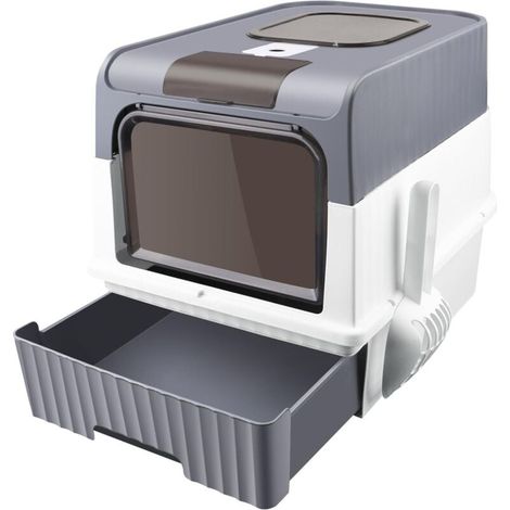 Caisse litiere pour ChatBac à litière avec Pelleavec Pack désodorisantBac à litière pour Chat Grand VolumeGris Noir (49 37 35cm) (1/4)
