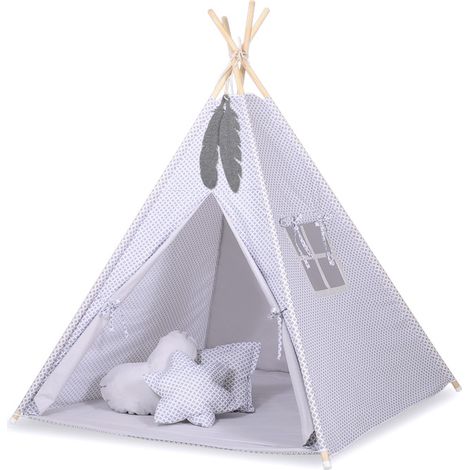 Tienda tipi para niños + colgantes de plumas - mini - Roseta gris (1/5)