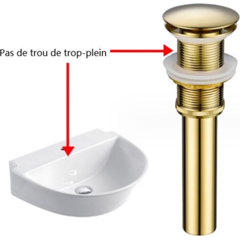 Bouchon de vidange d'évier moderne pop-up vintage sans trop-plein, siphon de lavabo universel en laiton doré avec trou poli sans trop-plein – sans pores