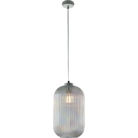Krizia Sospensione in ferro laccato bianco con cavo elettrico regolabile e diffusore in vetro soffiato trasparente con dec. rigatura in rilievo 1 luce (1/2)