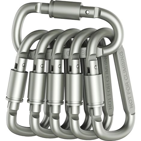 Confezione da 6 moschettoni a D in alluminio di alta qualità – Con chiusura di sicurezza e leggeri – Per uso esterno e quotidiano (non adatti all'arrampicata) (1/2)