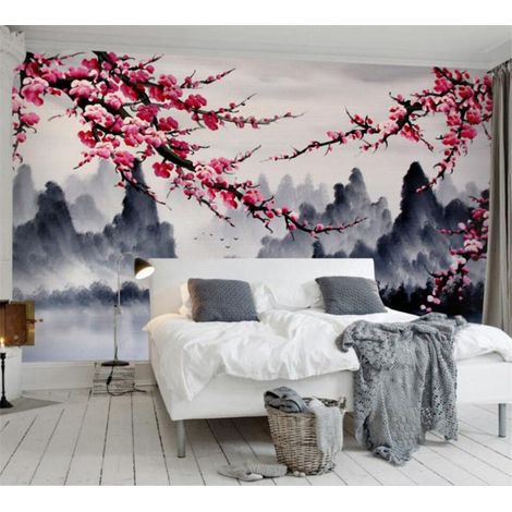 Papier Peint Japonais - Cerisiers en Brume - 500 x 270 cm (1/2)