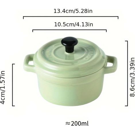 Bol en céramique vert avec couvercle, petit bol à double anse, 200 ml (1/4)