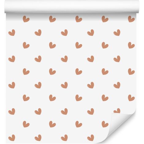 Papier peint à motifs de cœurs, blanc, crème, pêche et beige, 50 x 1000 cm (1/5)