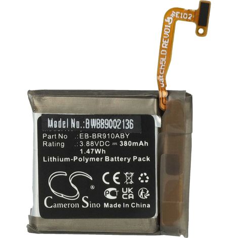 vhbw Akku Ersatz für Samsung GH43-05112A, GH43-05114A für Smartwatch Uhr Fitnessarmband (380 mAh, 3,88 V, Li-Polymer)