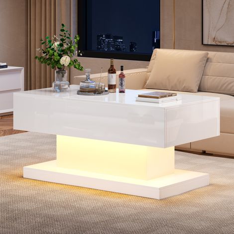 Table Basse Élévateur Brillant avec LED 100x50x45cm,Plateau Rétractable et Design Déplaçable,Rangement Intégré (1/5)