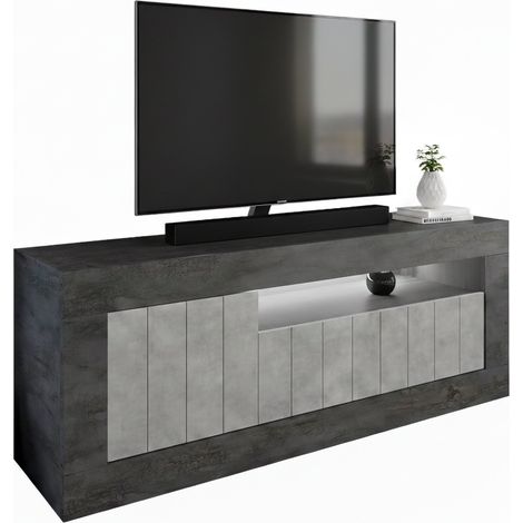 Dmora - Mobile porta TV Braies, Credenza da soggiorno, Armadio basso per TV, Base parete attrezzata, Made in Italy, 138x42 h56 cm, Ardesia e Cemento