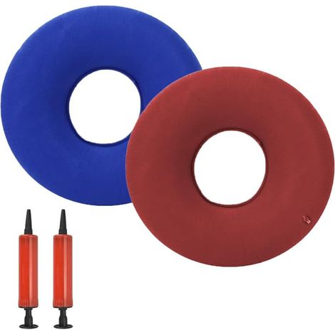 Lot de 2 Coussins de siège gonflables,Coussins orthopédiques en Forme de Donut avec 2 Pompes pour Traitement des hémorroïdes et Correction de la Posture,Bleu et Rouge (1/5)