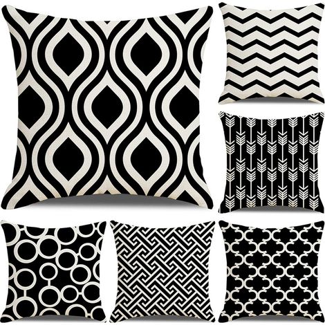 SHINING HOUSE Funda de almohada geométrica súper suave para sofá cama, funda de cojín decorativa para el hogar, 45 x 45 cm, juego de 6 (estampado en blanco y negro) (1/4)