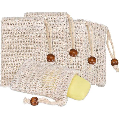 Set mit 5 Sisal-Seifenbeuteln, Seifenaufbewahrungsbeuteln (1/5)