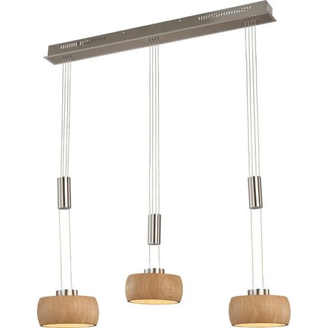[GEBRAUCHT] B-Ware FISCHER HONSEL Pendelleuchte Hängelampe LED Eiche nickel Holz Metall 100 cm 3flg (1/2)