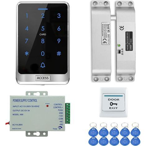Zutrittskontrollsystem-Set, IP68 wasserdichtes Touch-Bedienfeld, NC-Elektroschloss, 12-V-Netzteil, geeignet für Holz- und Metalltüren (1/5)