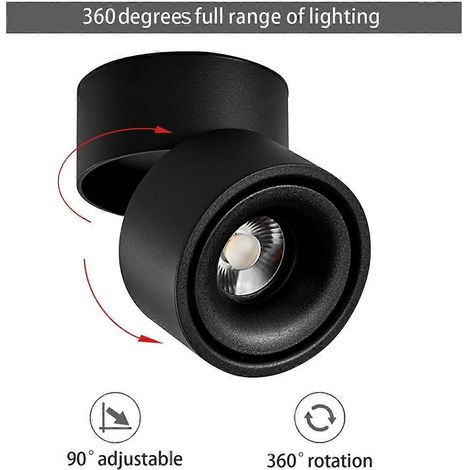 Spot LED d'intérieur pour plafond, orientable à 360° - Éclairage COB en saillie - 10 W LED blanc chaud 3000 K - Applique murale pivotante en aluminium (1/5)