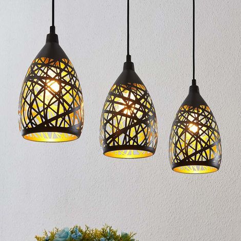 [GEBRAUCHT] B-Ware Lindby Pendelleuchte Hängeleuchte Marcello LED Lampe dimmbar schwarz-gold 75cm (1/2)