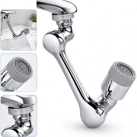 Extenseur de robinet pivotant en ABS 14,2 cm, bras articulé double, 2 modes de jet, anti-éclaboussures, montage sans outil pour cuisine, salle de bain et lavabo (1/5)
