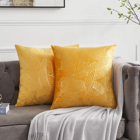 Velours Housses de Coussin 45x45 cm Decoration Imprimé Or Taie d'oreiller pour Canapé Chambre Voiture Salon Coussin Couverture Jaune Lot de 2 (1/5)