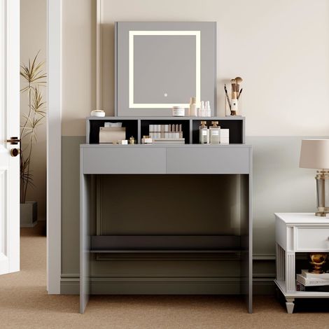 Dressing Table Adjustable LED Mirror Vanity Table Make up Desk and Drawers TULSA GREY
