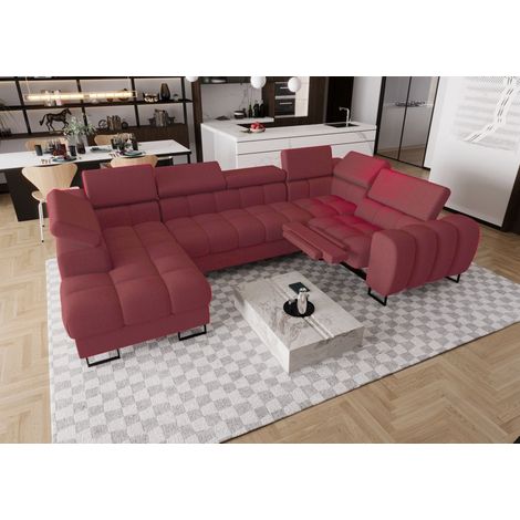 Wohnlandschaft Schlafsofa BASTIEN RELAX in Stoff Gemma Bordeaux Ottomane Links