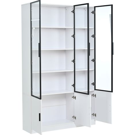 Vetrina con 6 Ante, LED Controllato tramite App, in MDF e Vetro, Bianco, 120 × 32 × 200 cm (1/5)