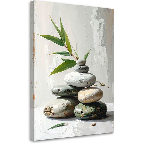 Tableau déco Pierres zen spa bambou sur fond gris 40x60 (1/4)
