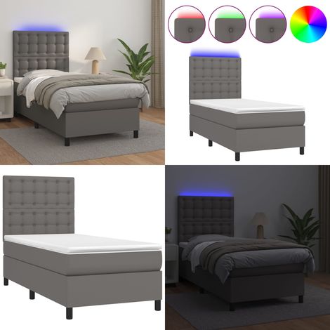 Sommier à lattes de lit avec matelas et LED Gris 90x190 cm - Lit Tapissier - Lit Avec Led - Lit Plateforme - Sommier Avec Rangement - Tête De Lit Ajustable - Home & Living (1/5)