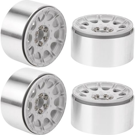 4-teilige 2,2-Zoll-Leichtmetallfelgen, kompatibel mit TRX4, SCX10, D90 und TRX6 1/10 RC-Crawlern – Silber (1/5)
