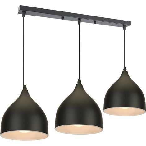 Lámpara Colgante, 3 Luces Moderna Lámpara de Techo con Cúpula Pantalla, Iluminación Decorativo Art E27 para Dormitorio Cocina Comedor Negro Rectangular Base (1/5)