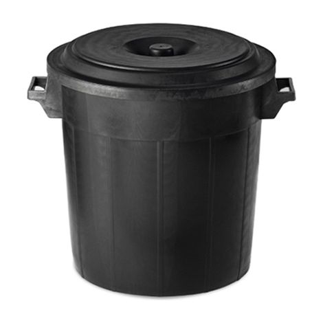 Bidone portarifiuti NERO con coperchio antirandagismo industriale 50 litri pattumiera CON MANICI giardino locali commerciali INTERNO ESTERNO (1/4)