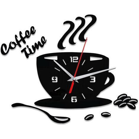Reloj de pared moderno silencioso de acrílico para armar, adhesivo de pared con números huecos en forma de taza de café. (1/5)