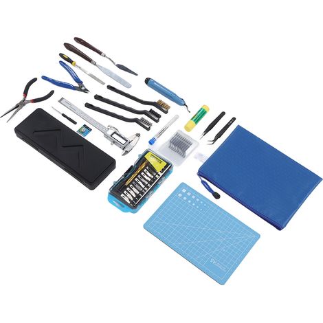 Kit d'outils de nettoyage et d'entretien pour imprimante 3D comprenant un couteau à graver, une lime, un couteau de découpe, une goupille de guidage et un pied à coulisse.