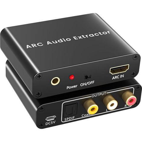 HDMI-ARC-Audio-Extraktor (192 kHz), HDMI-ARC-Adapter zur Umwandlung digitaler Signale in optische, koaxiale, 3,5-mm- und Cinch-Signale, DAC-Konverter für HDTV, Verstärker