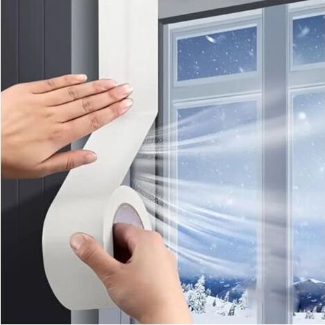 Lot de 2 Ruban d'étanchéité pour fenêtres, joint d'étanchéité pour climatiseur de autour du cadre, 5cm x 10m, étanche pour conduits, réparation(blanc) (1/4)