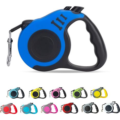Guinzaglio automatico retrattile per cani da 3 metri con impugnatura antiscivolo (taglia piccola/media, blu) (1/3)