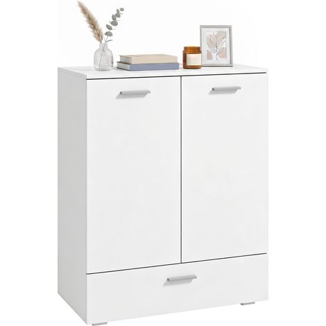 Modernes Sideboard, freistehender Aufbewahrungsschrank mit Schublade und verstellbarem Einlegeboden, Weiß (1/5)