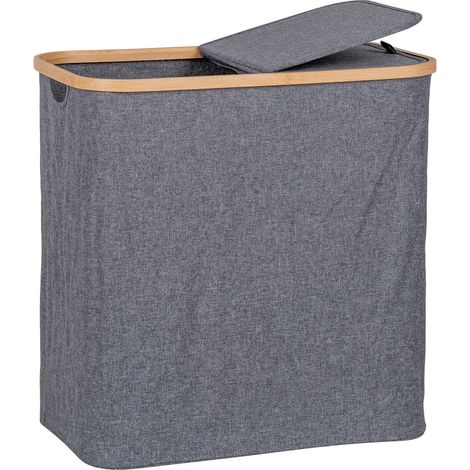 Cesta portabiancheria Noto in bambù FSC e tessuto grigio scuro 54x33x54 cm