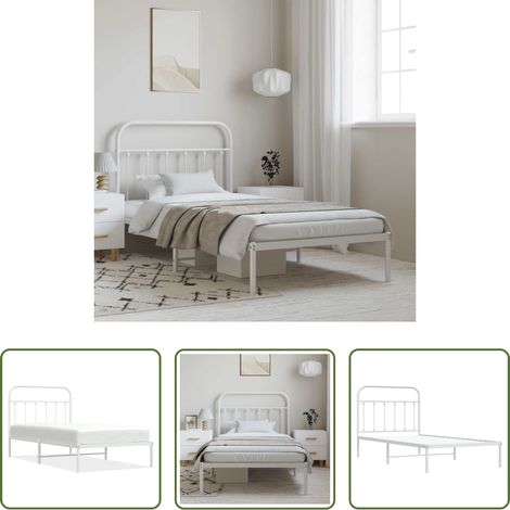 Cadre de lit - Cadre de lit métal sans matelas et tête de lit blanc 100x190 cm (1/5)