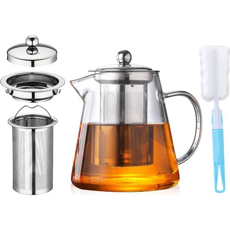 950ML Théière en verre avec infuseur Théière en verre résistant à la chaleur avec infuseur amovible, Transparente (1/5)
