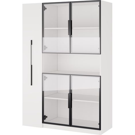 Vitrine en verre multifonctionnelle 110×35×160 cm blanche avec LED multicolore, étagères coulissantes et tiroirs (1/5)