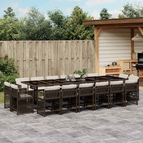 Ensemble à manger de jardin et coussins 17 pcs-Salon de jardin marron rotin 220347 (1/5)