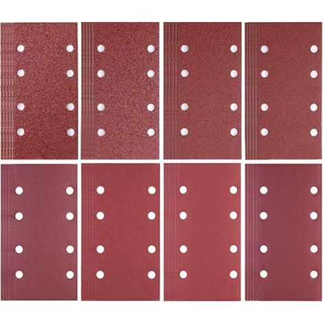 Paquete de 80 hojas de papel de lija 93 x 185 mm - 8 agujeros - Grano 40/60/80/120/180/240/320/400 - Para lijadoras Bosch (1/4)