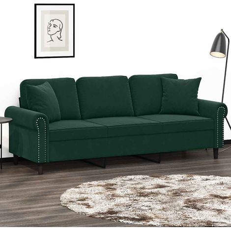 3-Sitzer-Sofa mit Zierkissen Dunkelgrün 180 cm Samt