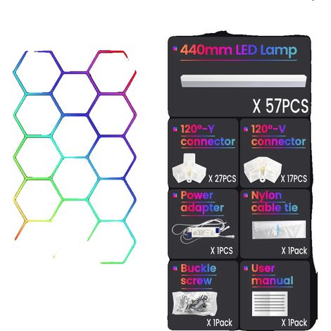 Hexagon LED-Lichter, RGB-Effekte, Fernbedienung & App-Steuerung, RGB-14-Loch, Ja-c (1/2)
