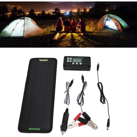 Panneau solaire 10 W 12 V avec dossier et couche sandwich, contrôleur MPPT étanche anti-déversement pour voiture, noir (1/5)
