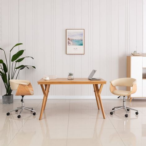 vidaXL Sedia da Ufficio Girevole Crema in Legno Piegato e Similpelle (1/5)