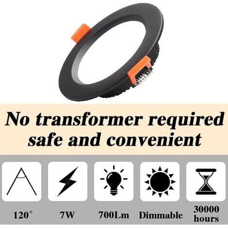 NALOOKAMIC 7W Spot Led Encastrable Dimmable Noir Extra Plat 230V 5 Pack,700LM = 70W incandescence, IP44,Blanc Froid 6000K, Découpe 80-90mm,Rond plafond encastré Pour salle de bain,Cuisine,Salon,Couloi