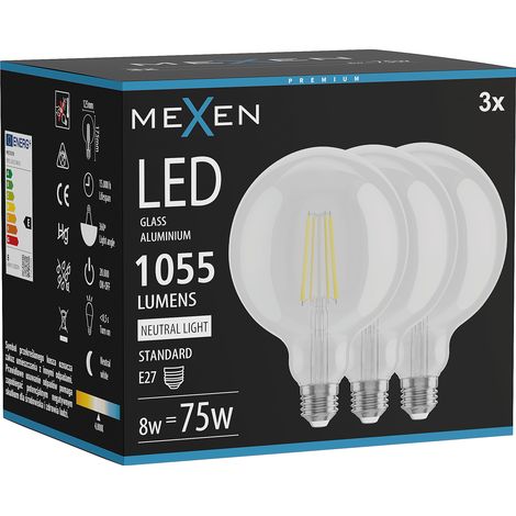 Mexen Vintis 3x Ampoule filament LED E27, G125, 8W, Neutre - 4000K, 1055 lm, clair - L158-E27-0840-00x03 (1/5)