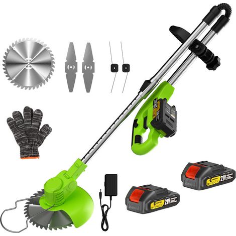 Coupe-bordure à batterie 21V - Set avec 2 batteries (2,0Ah) et chargeur Largeur de travail 15 cm Trimmer Jardin Pliable,Vert (1/5)