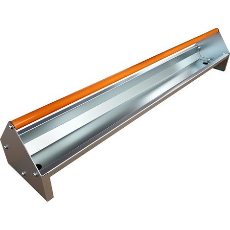 Mangeoire-abreuvoir en auge 115 cm acier galvanisé barre anti-gaspillage rotative trous drainage tige orange (1/5)