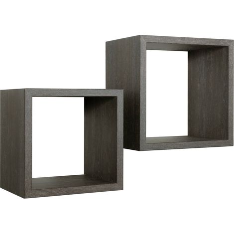 Mensola cubo 2 pz scaffale parete rovere scuro salotto camera soggiorno moderno Q-bis Maxi (1/5)